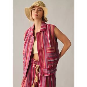 Anthropologie pink striped utility vest
